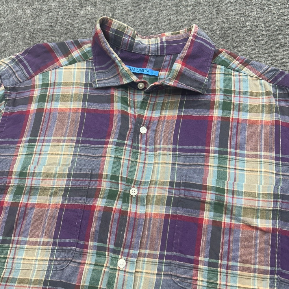 J McLaughlin Mens Plaid Button Down Cotton Shirt Large Purple
